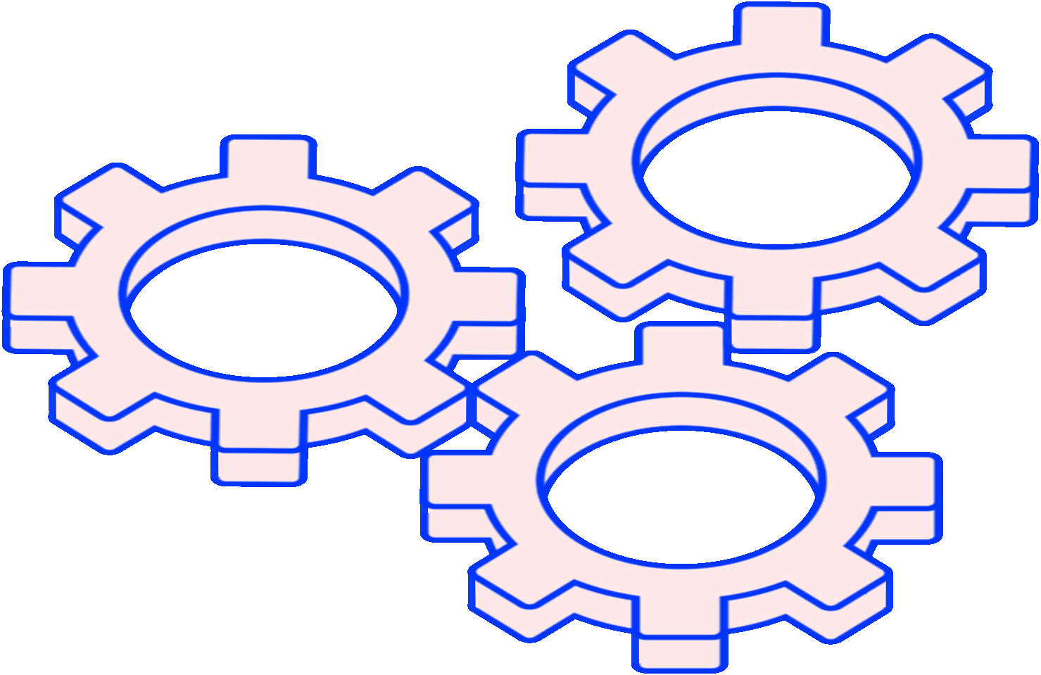 Three cogs in a wheel turning.